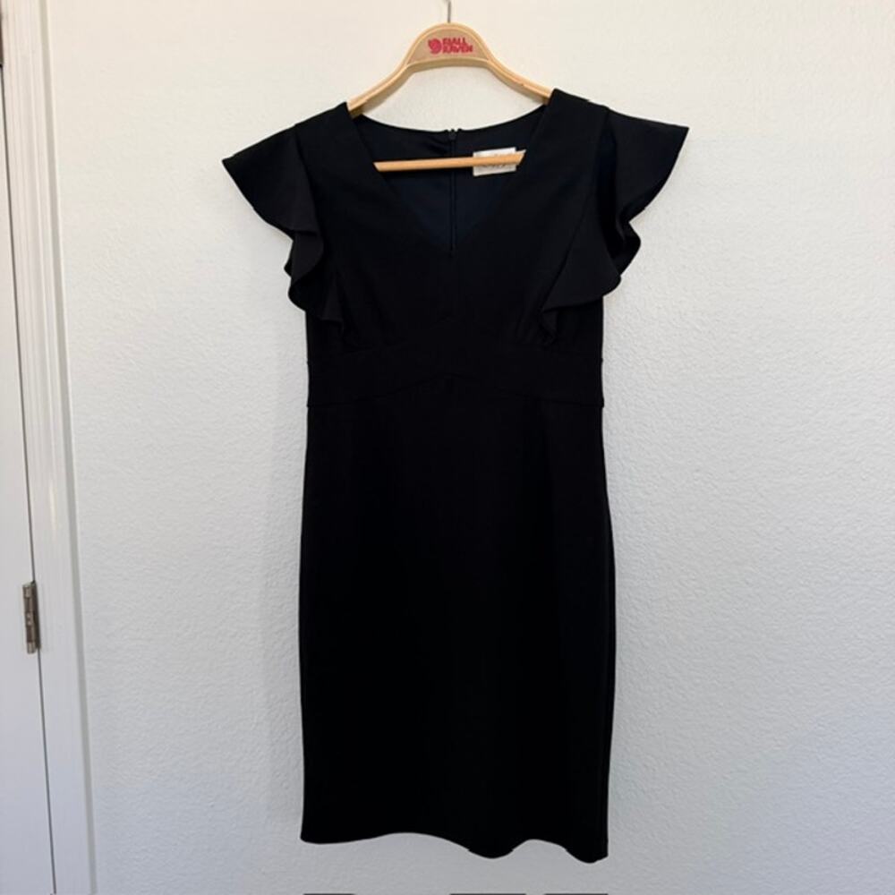 Eliza J. Sheath Dress Women 4P Black V-Neck Flutter Sleeves Lined Cocktail Party